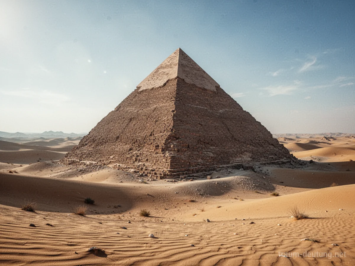 Pyramide, die tief im Sand versunken ist, mit nur ihrer Spitze sichtbar.
