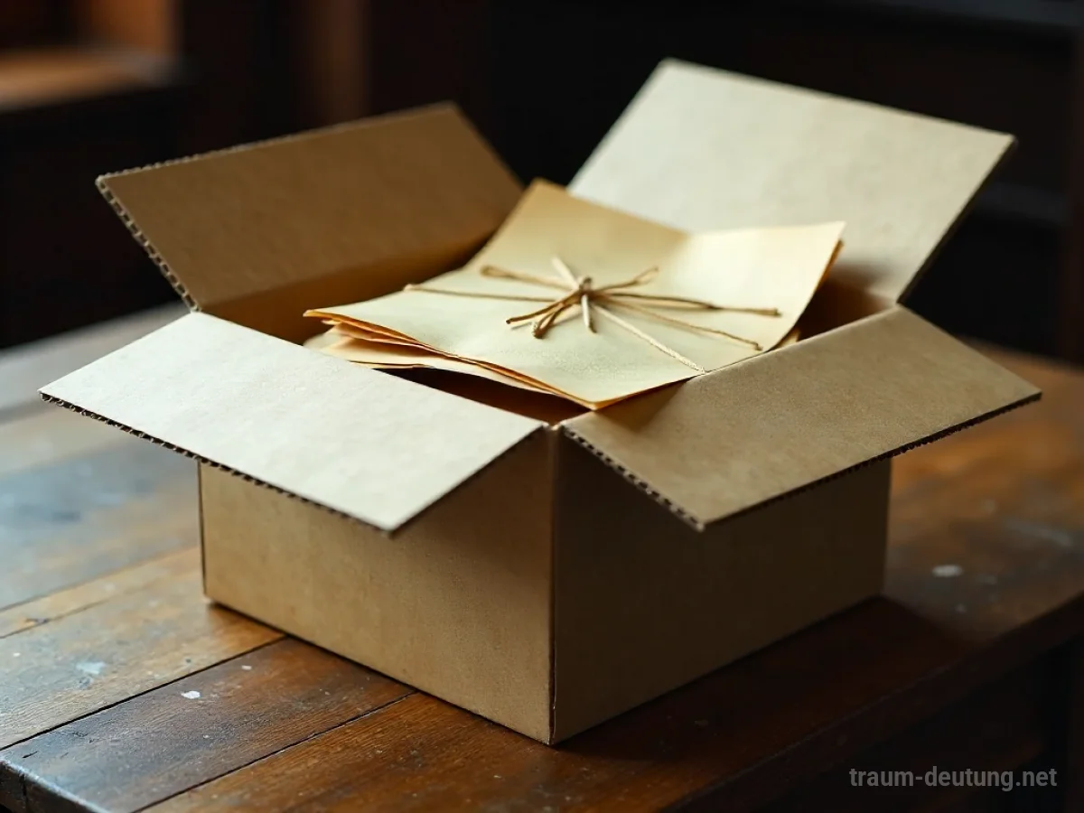 Ein offenes Paket mit alten Briefen auf einem Holztisch