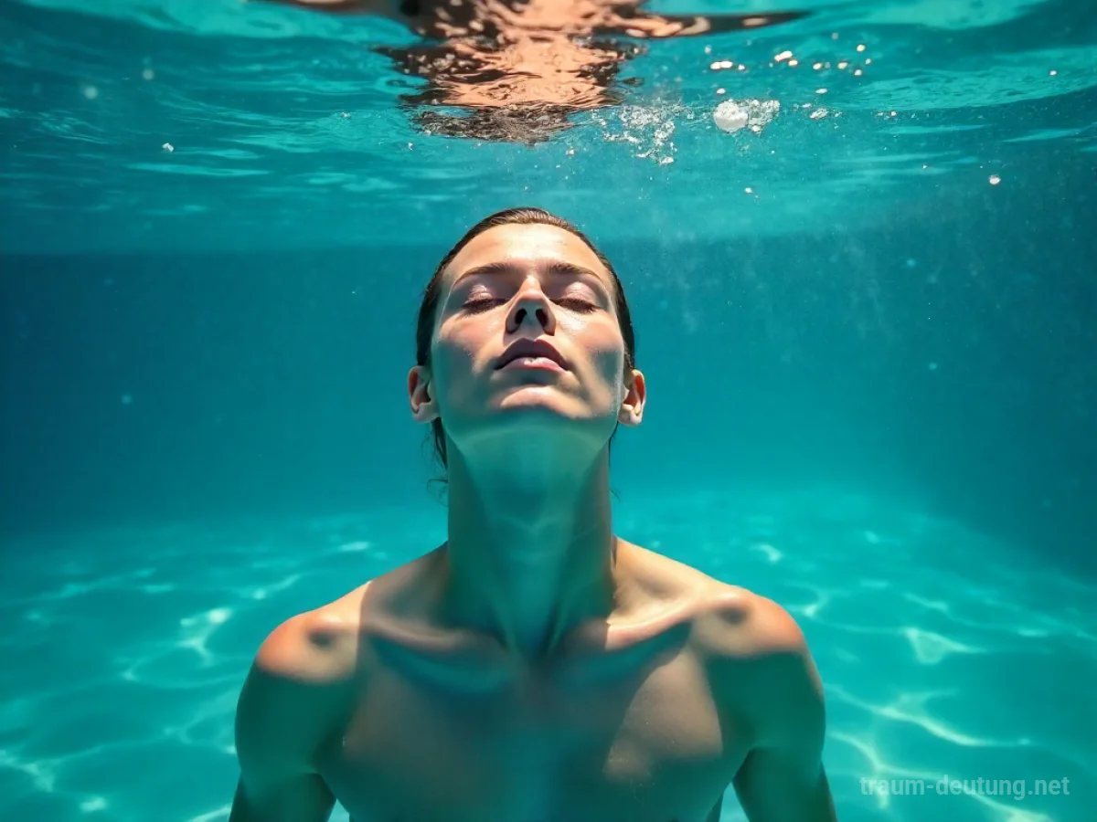 Person atmet unter Wasser in einem klaren Pool