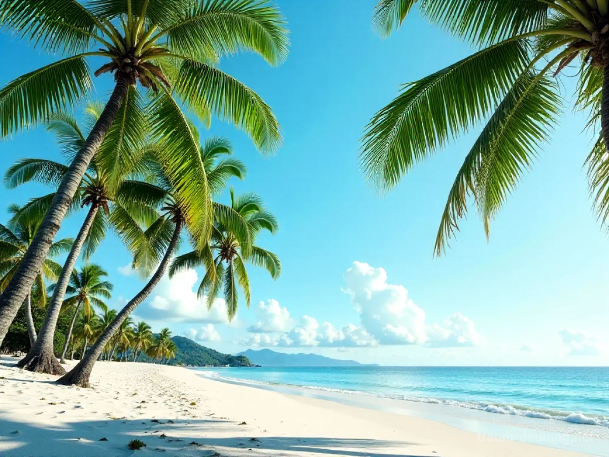 Viele Palmen am Strand unter blauem Himmel