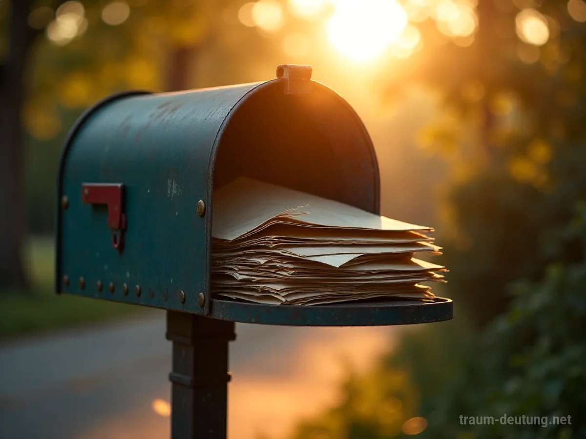 Ein überquellender Briefkasten voller Briefe und Pakete im Sonnenschein.