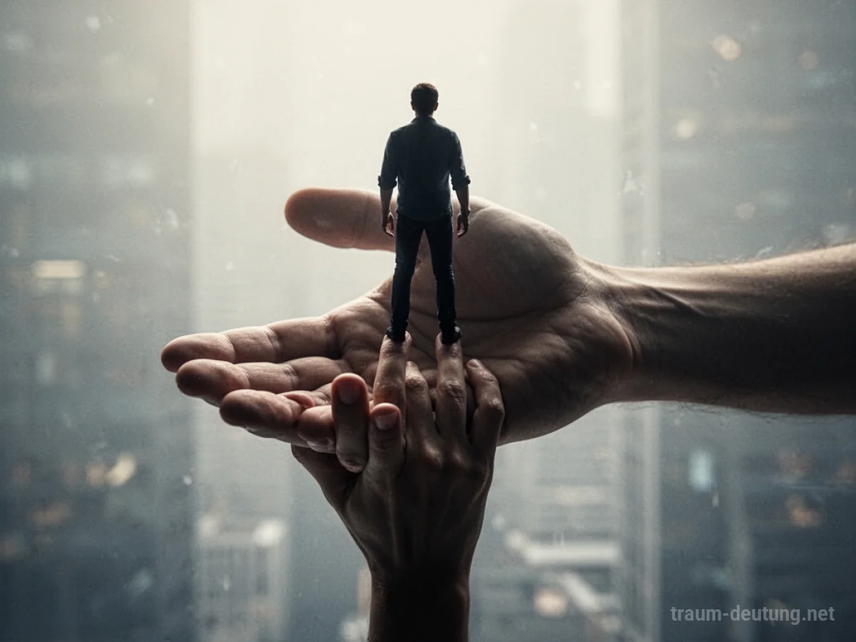 Silhouette einer Person, die von einer großen Hand gerettet wird