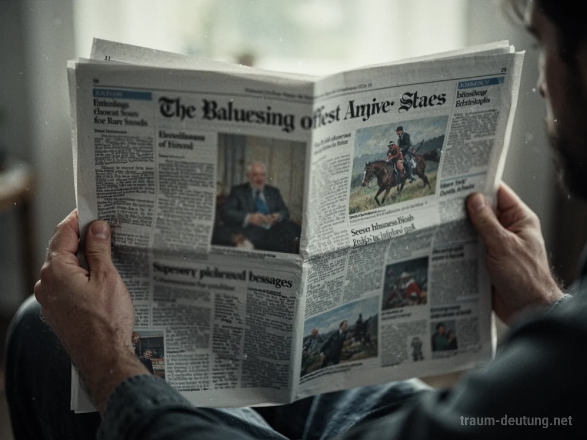 Hände halten eine geöffnete Zeitung mit unscharfem Text