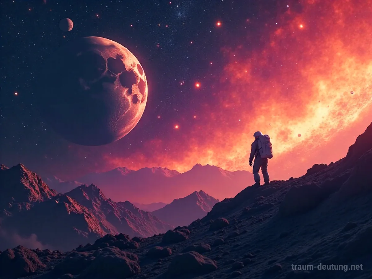 Raumschiff nähert sich einem bunten Planeten im Sternenmeer
