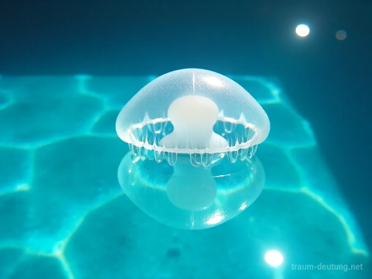 Eine Qualle treibt ruhig in einem blauen Swimmingpool.