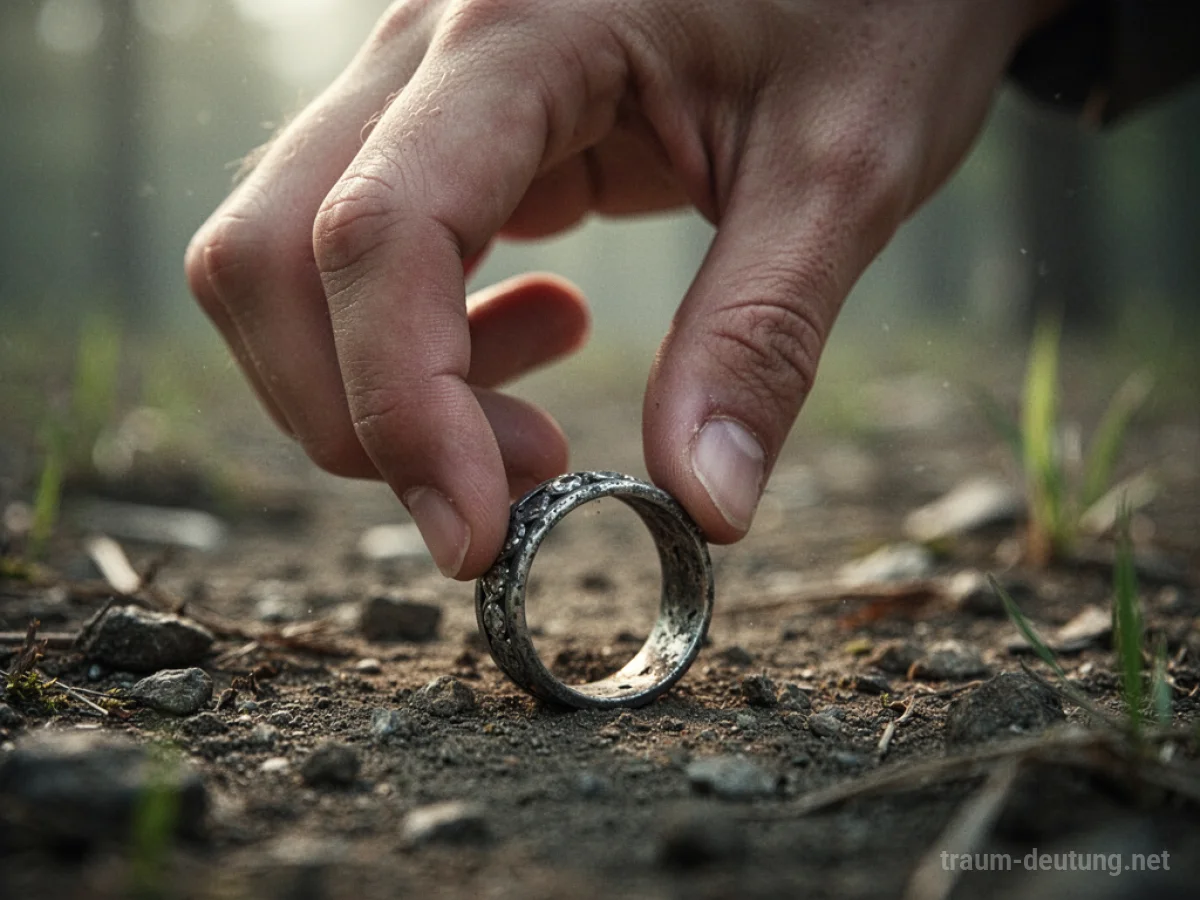 Hand findet alten Ring auf dem Boden
