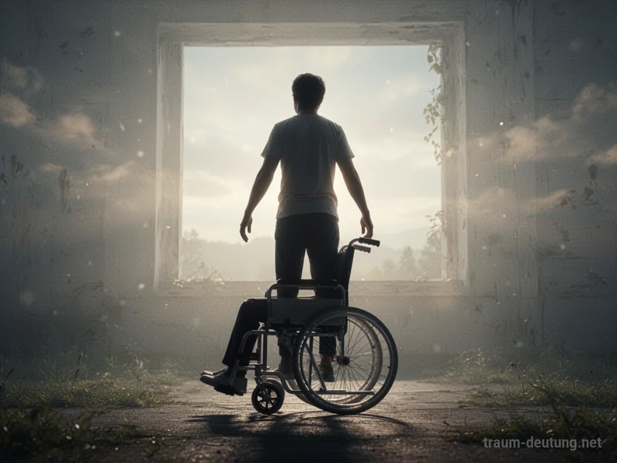 Person steht aus einem Rollstuhl auf, symbolisiert Befreiung und Neubeginn.