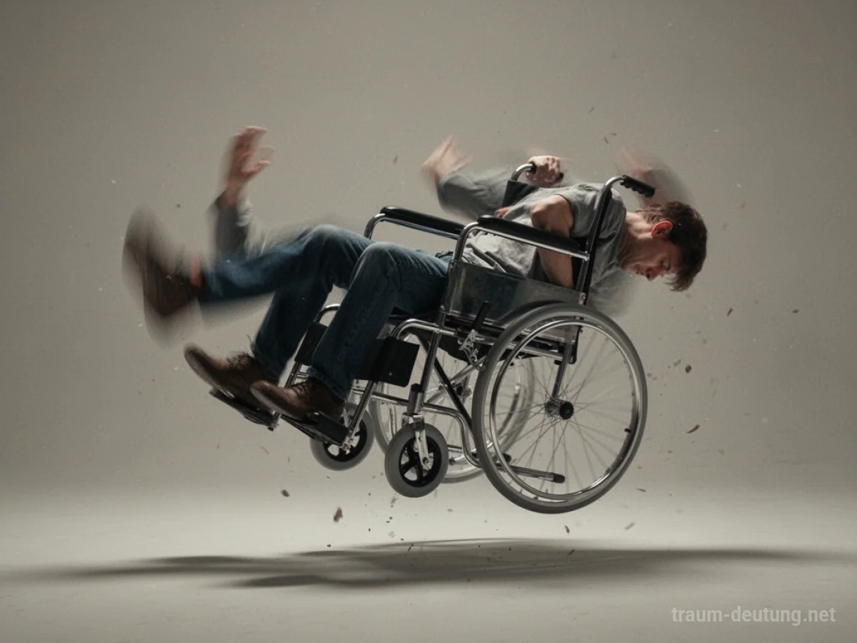 Person fällt aus einem Rollstuhl, symbolisiert Verlust der Kontrolle.