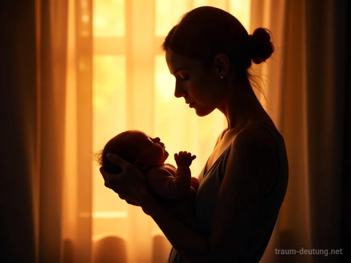 Silhouette einer Person, die ein Baby beschützt und hält