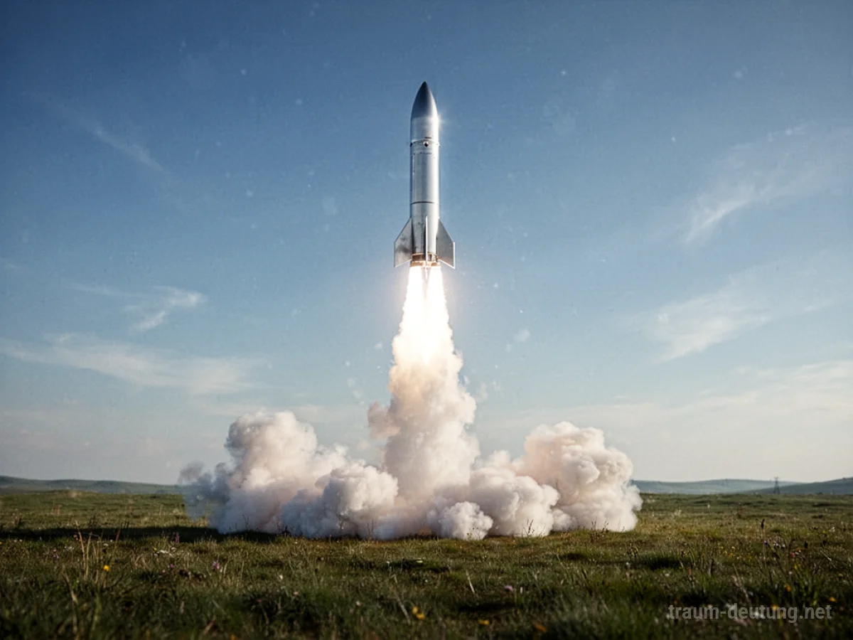 Eigene Rakete startet in den Himmel über einem Feld.