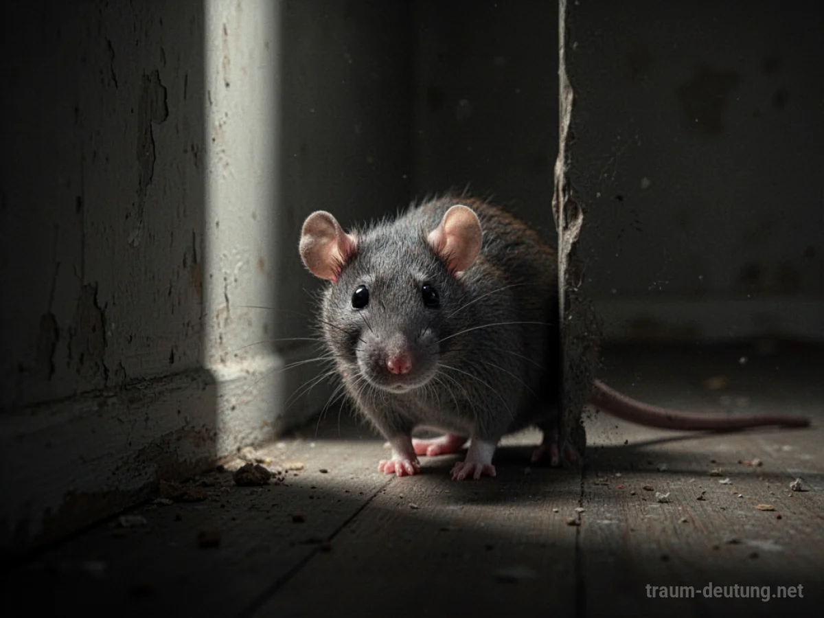 Eine Ratte späht aus einer dunklen Ecke in einem Raum.