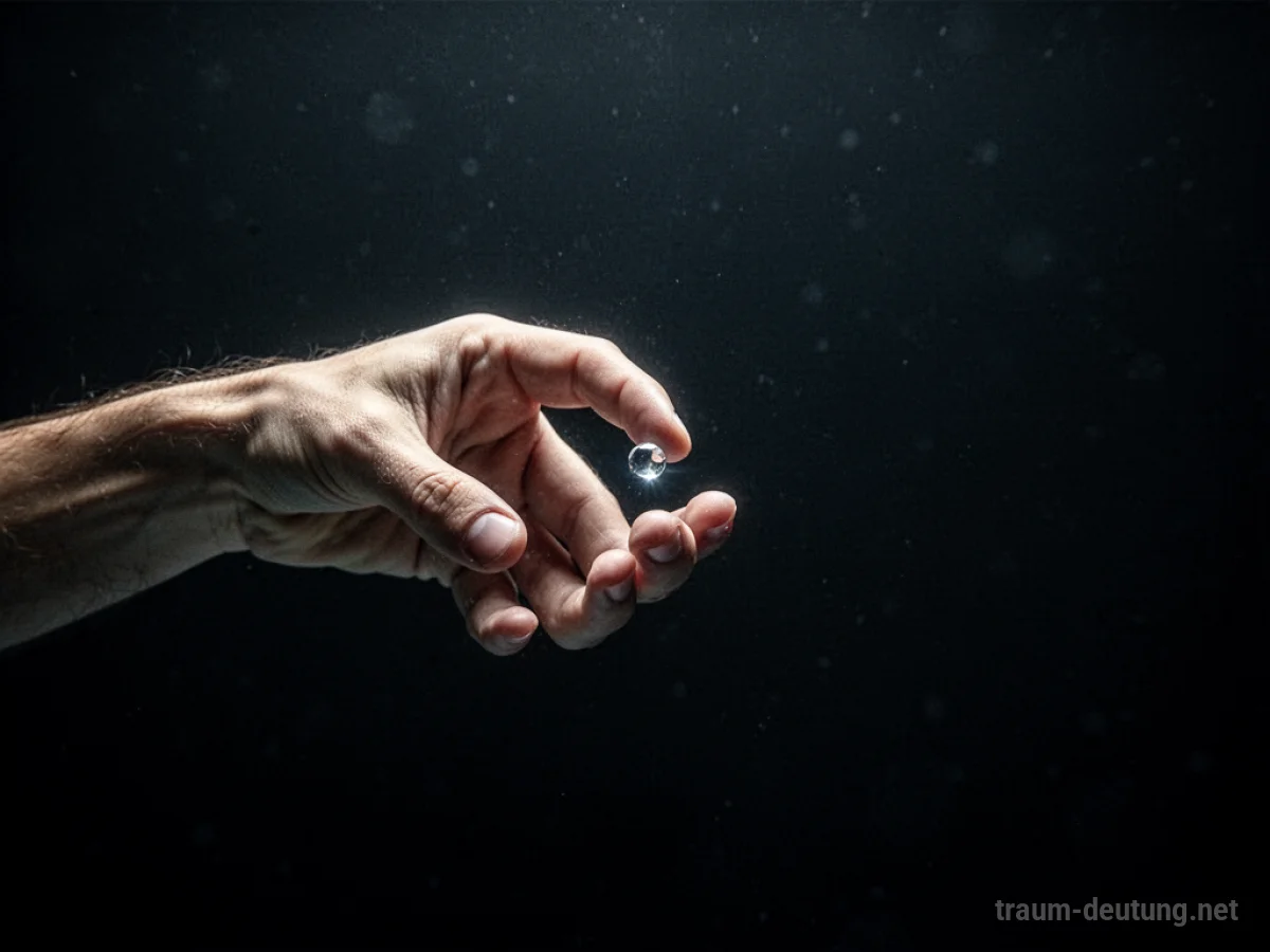 Hand sucht nach einem glänzenden Ring in dunkler Umgebung