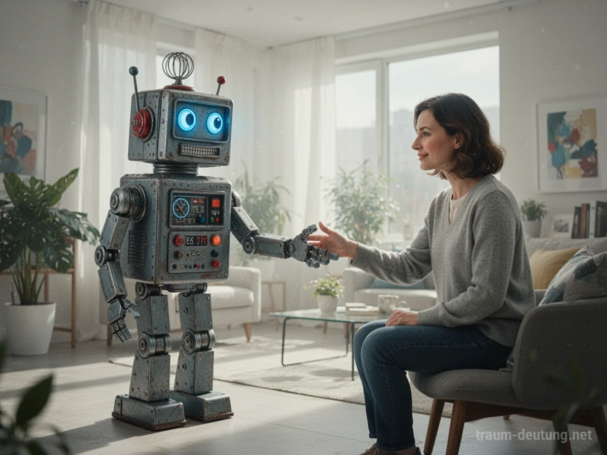 Freundlicher Roboter reicht einem Menschen die Hand.
