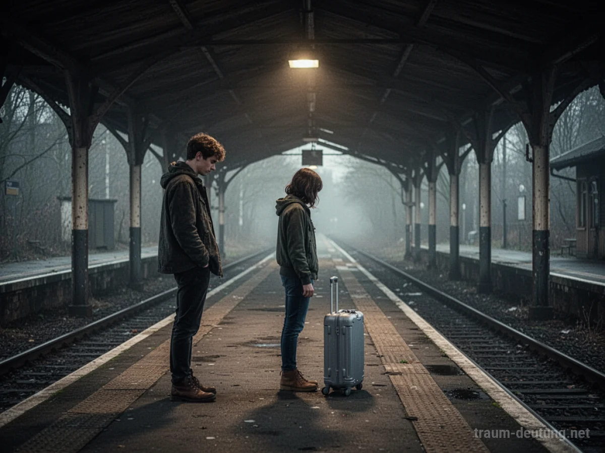 Verlorenes Gepäck auf einem Bahnsteig im Traum