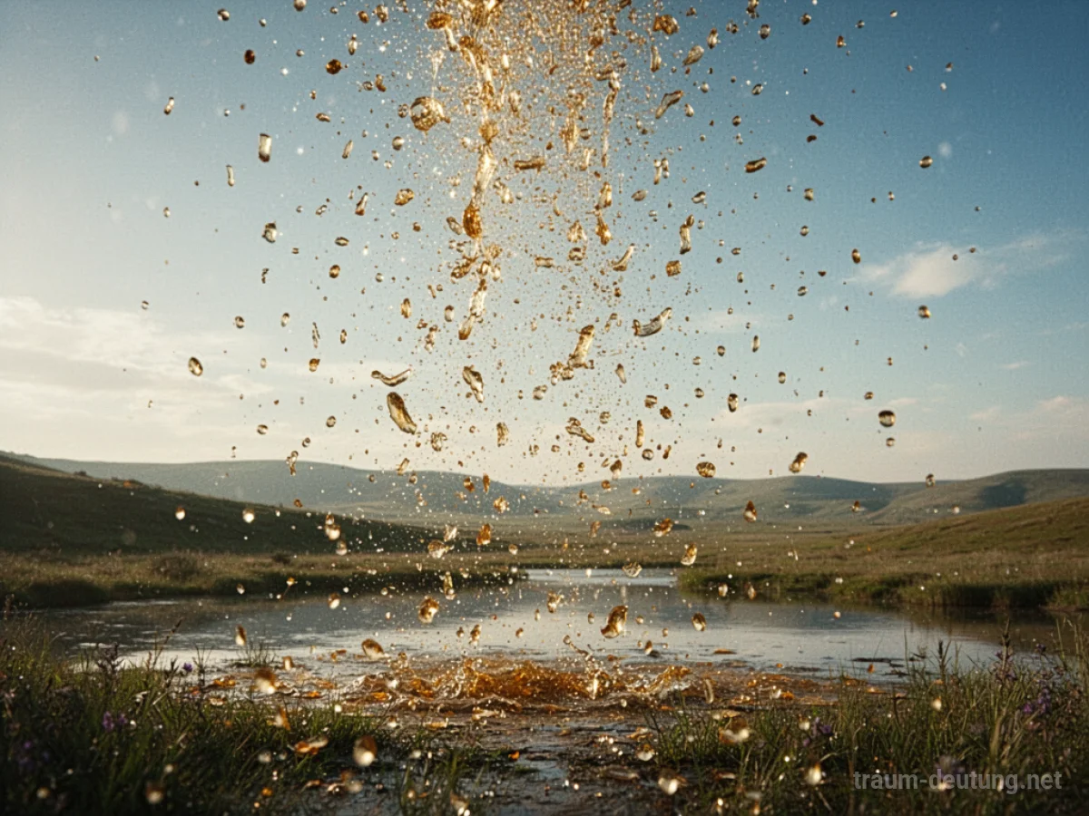 Goldener Regen fällt sanft auf eine ruhige Wiese.