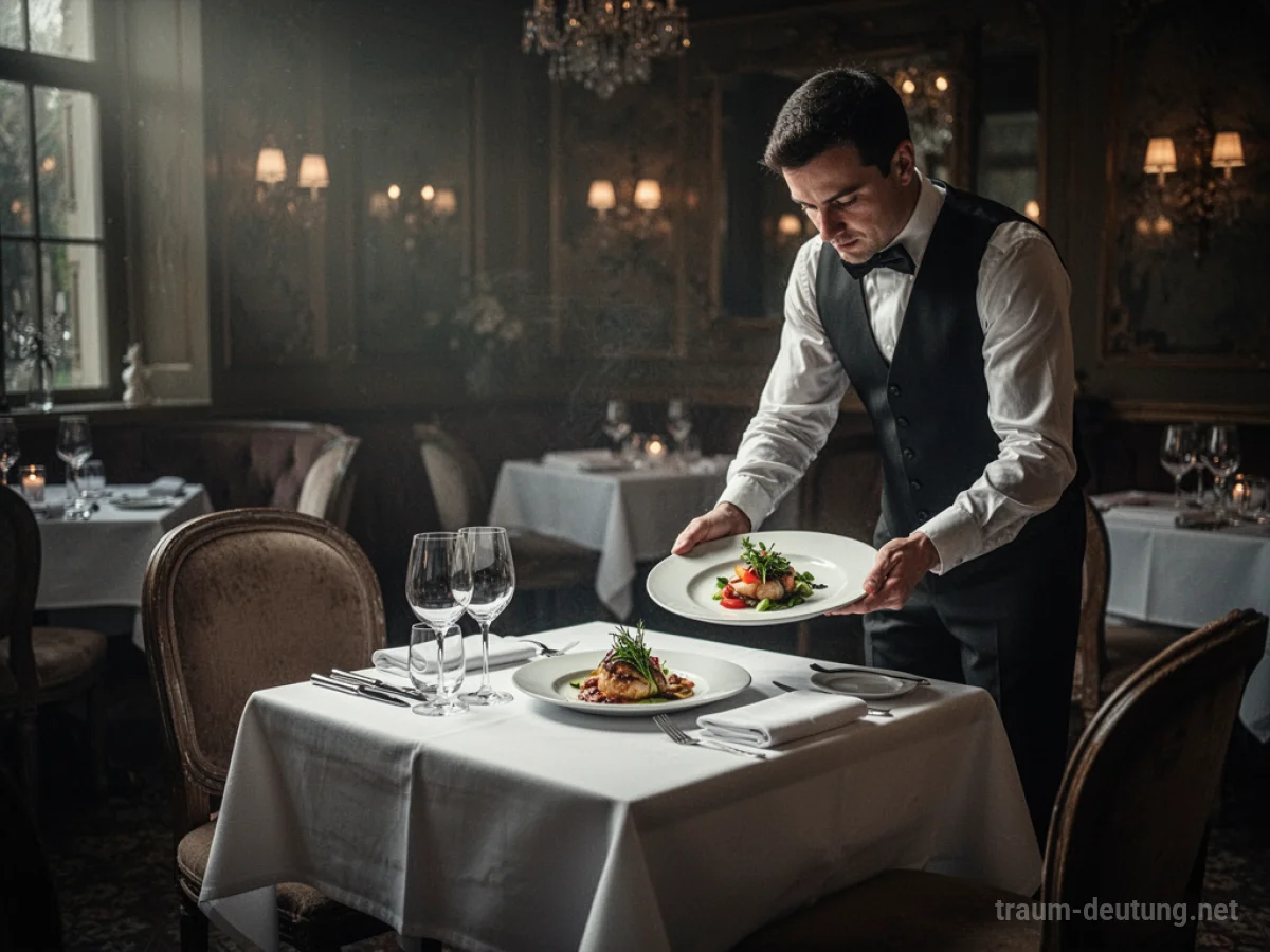 Ein Kellner serviert ein köstliches Gericht an einem Tisch in einem stilvollen Restaurant.