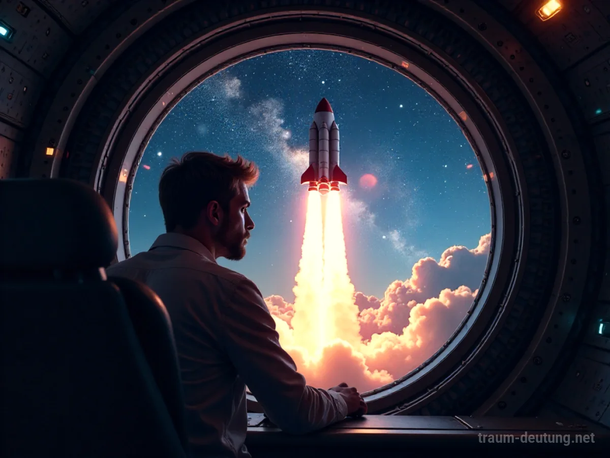 Person fliegt Rakete durch den Weltraum
