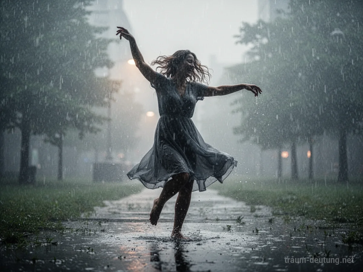 Silhouettenperson tanzt fröhlich im Regen