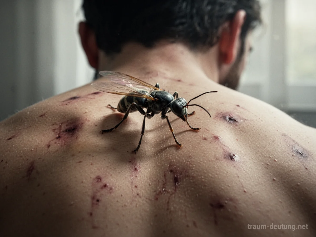 Abstraktes Bild eines Insekts, das auf einem menschlichen Rücken krabbelt.
