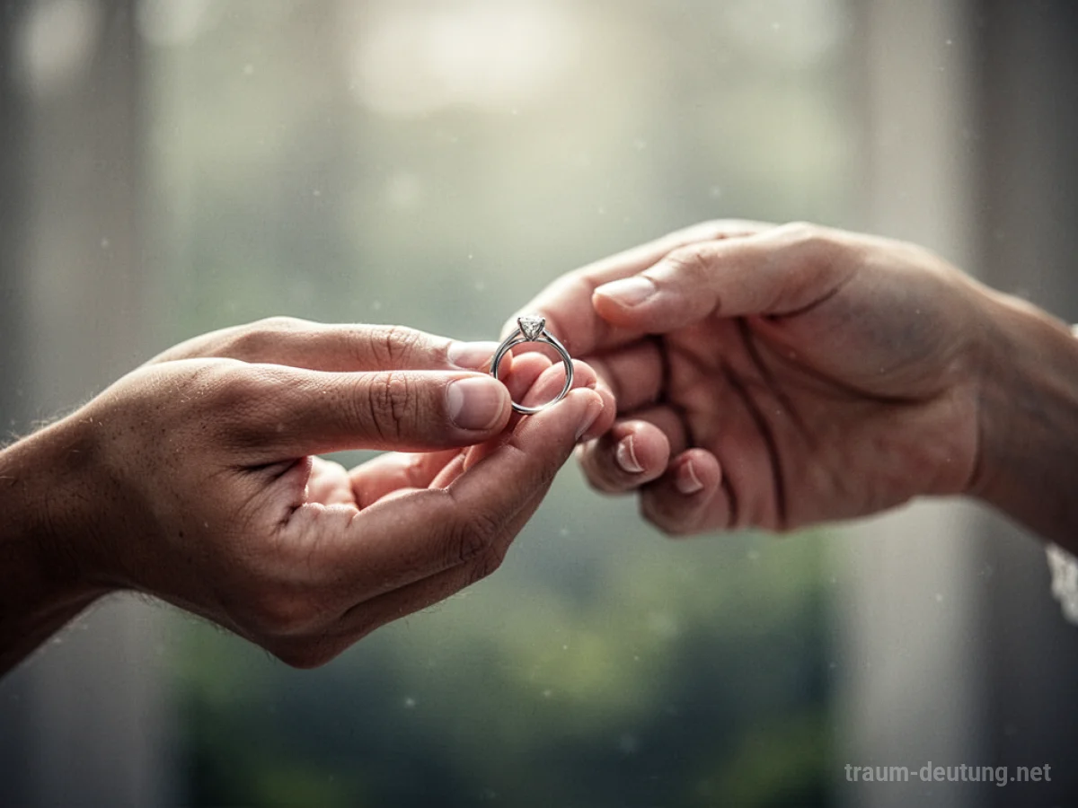 Eine Hand reicht eine andere Hand einen Ring.