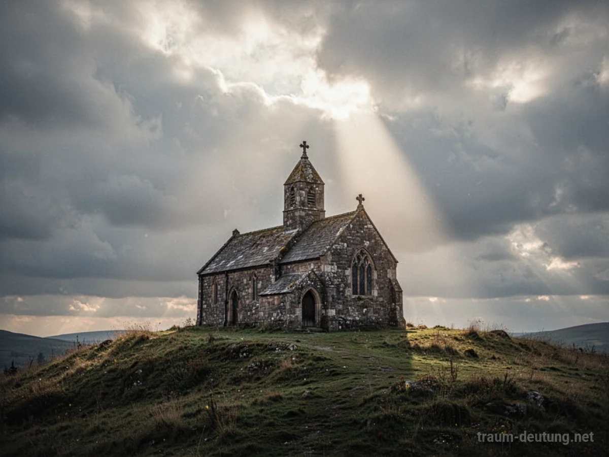Eine Kirche auf einem Hügel unter einem Wolkenhimmel