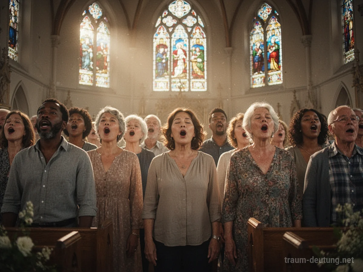 Menschen singen gemeinsam Kirchenlieder in einer Kirche