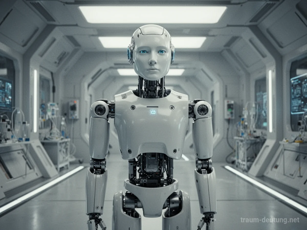 Ein menschenähnlicher Roboter steht in einer sterilen Umgebung.