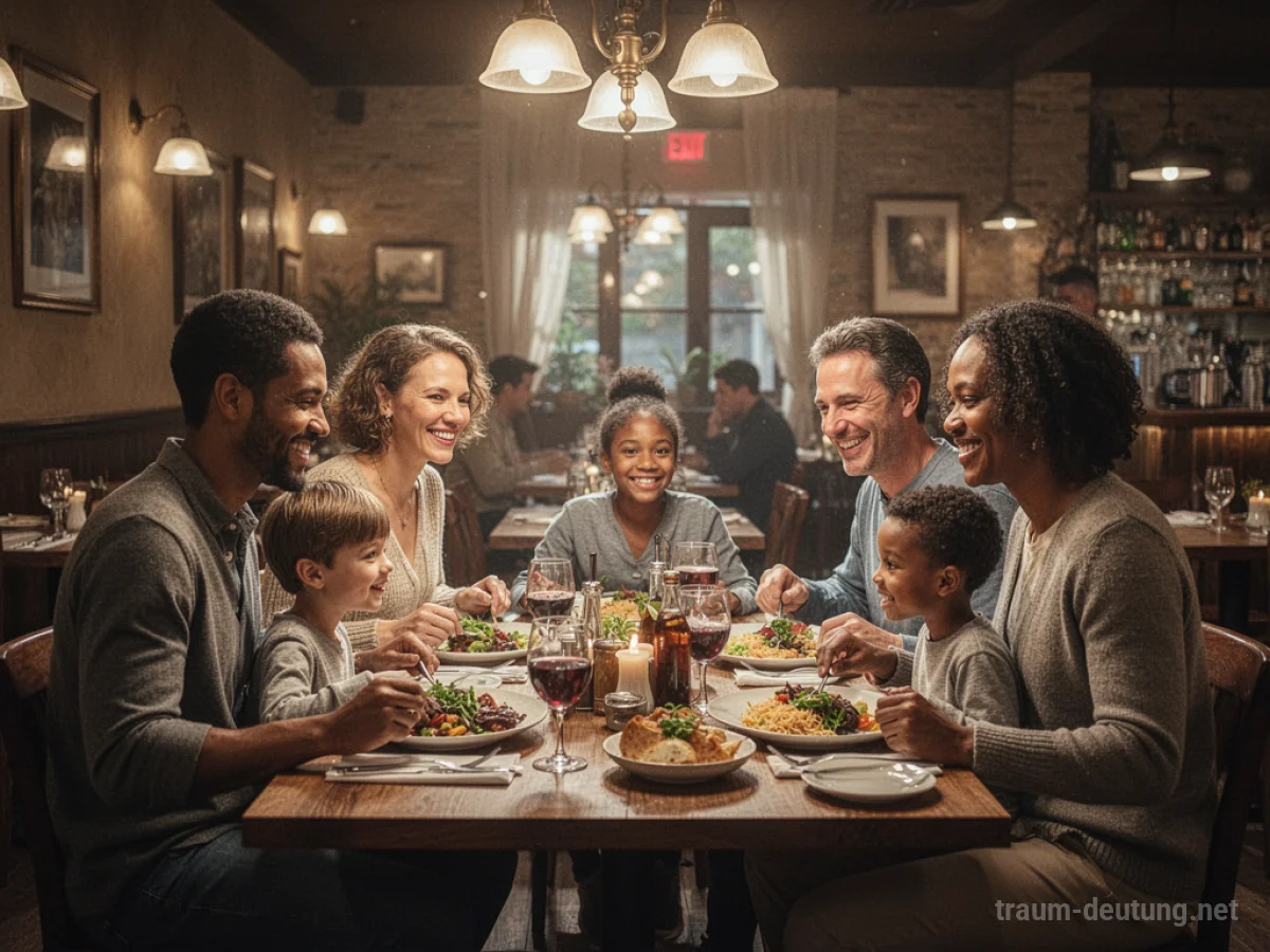 Familie isst gemeinsam in einem gemütlichen Restaurant