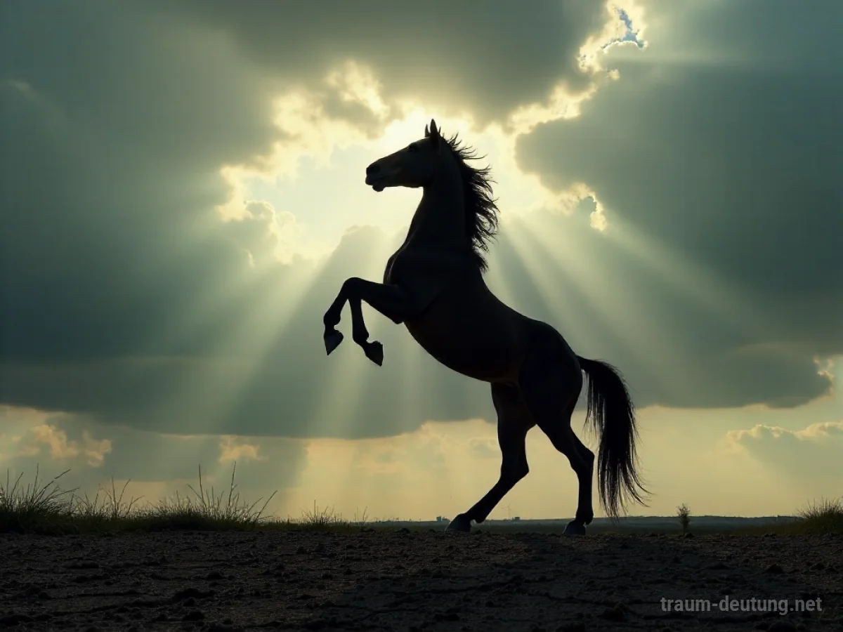 Pferd steigt auf vor stürmischem Himmel