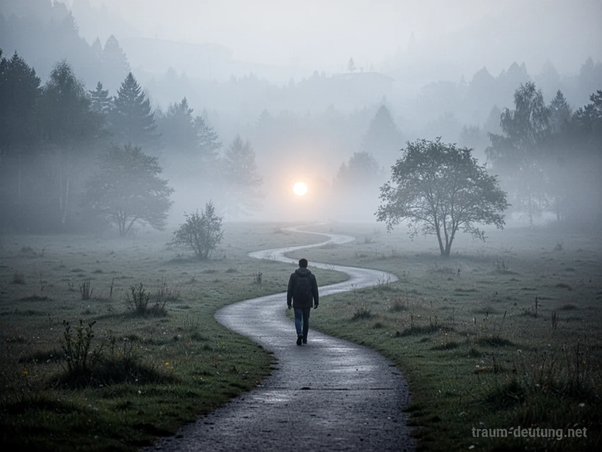 Eine einsame Gestalt auf einem Weg mit Fernlicht