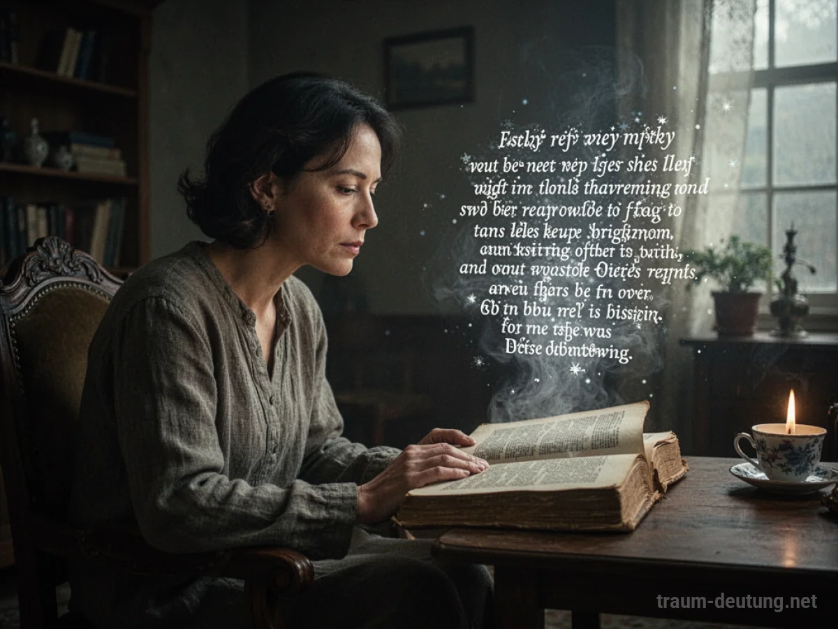 Eine Person hört im Traum eine Prophezeiung, die aus einem alten Buch gesprochen wird.