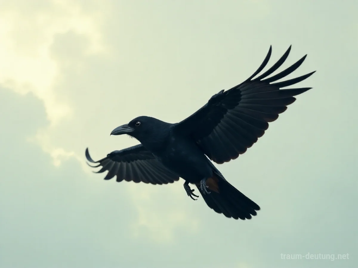 Ein Rabe fliegt davon in den Himmel
