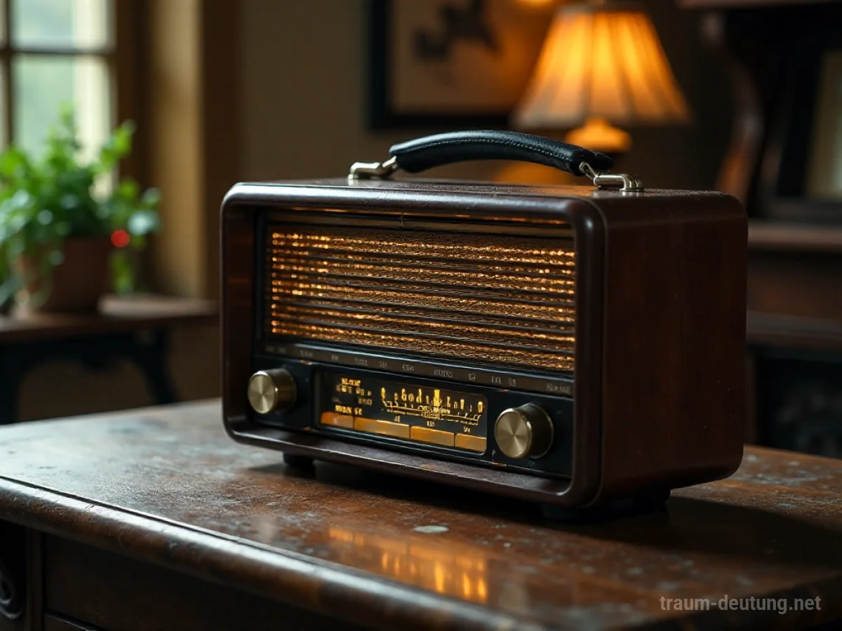 Ein altes Radio steht auf einem Tisch, davon gehen schwache Wellen aus.