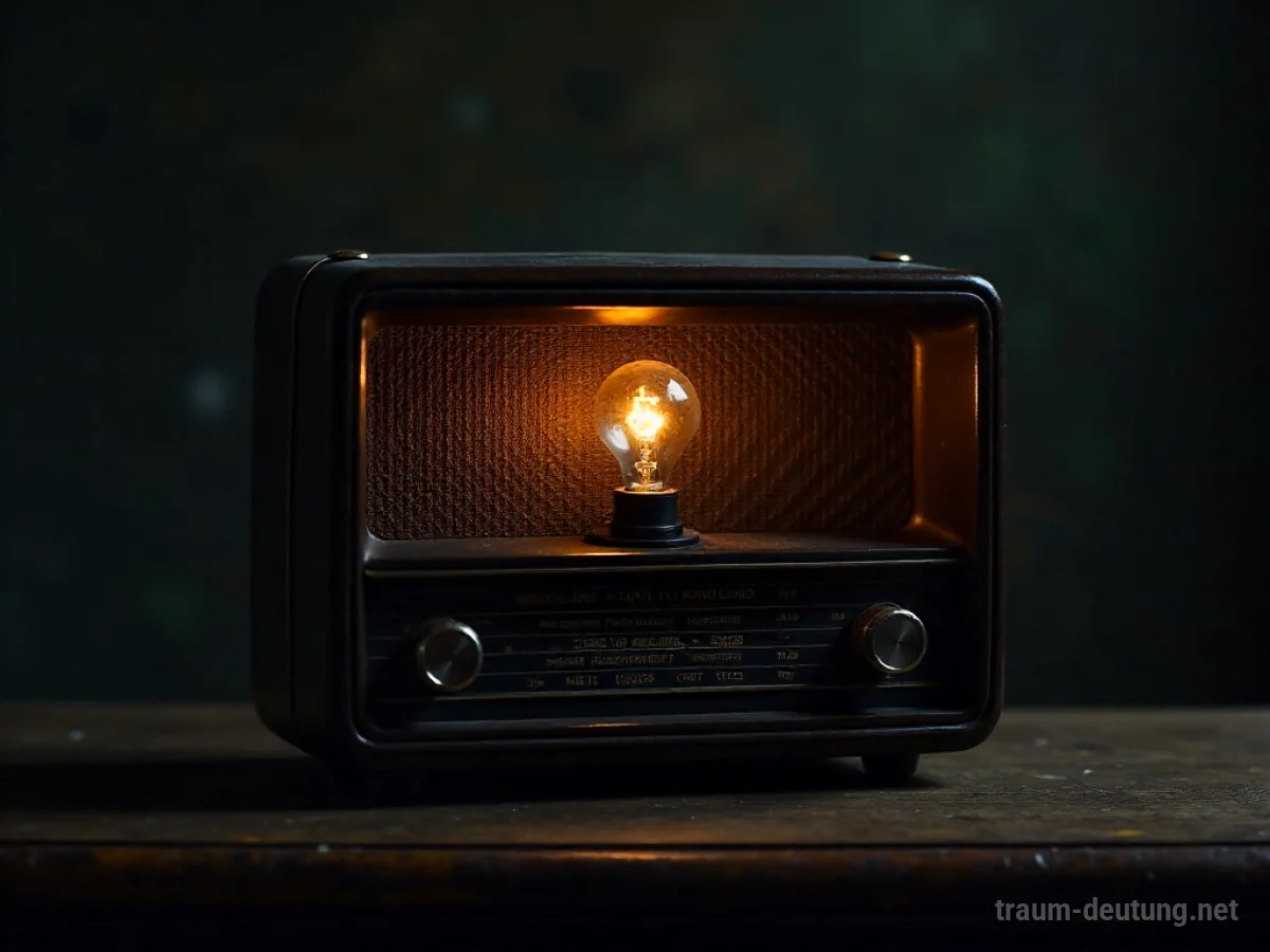 Ein altes Radio, das stumm bleibt, mit einem schwachen Licht im Inneren.