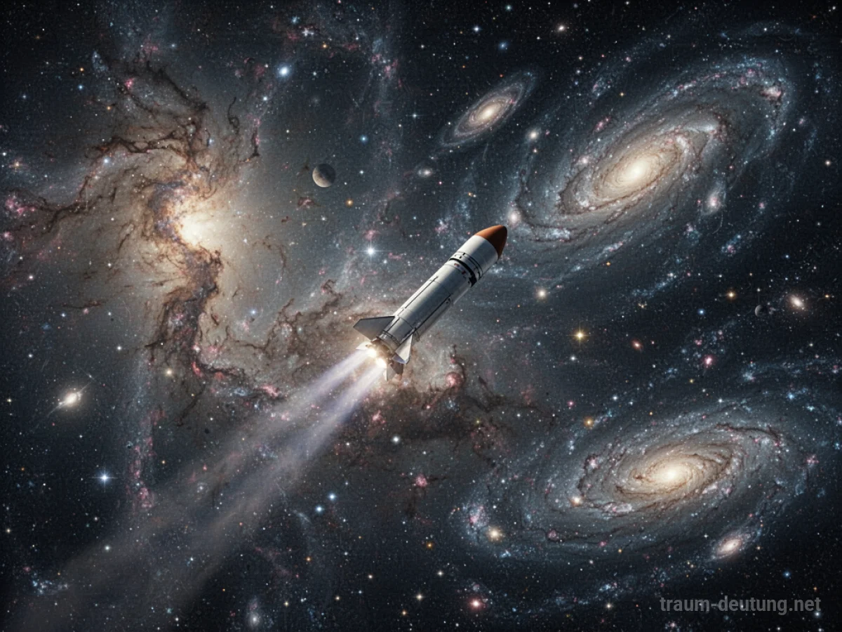 Rakete fliegt durch den Sternenhimmel im Weltall