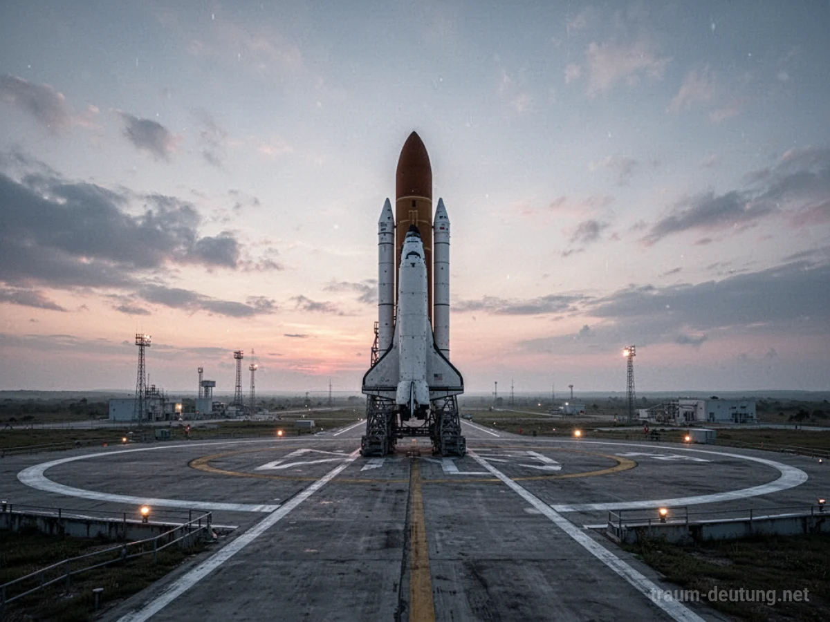 Leere Raketenbasis mit einer Rakete bei Dämmerung