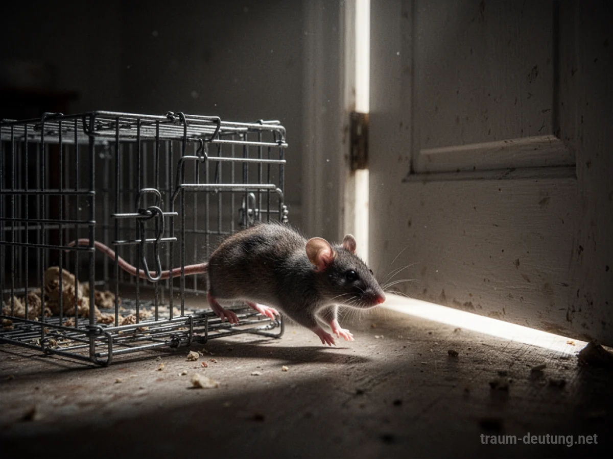 Eine Ratte entkommt aus einem Käfig in einen dunklen Raum.