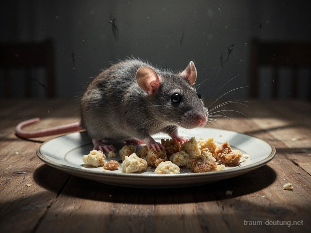 Ratte im Essen auf einem Teller mit unheimlichen Schatten
