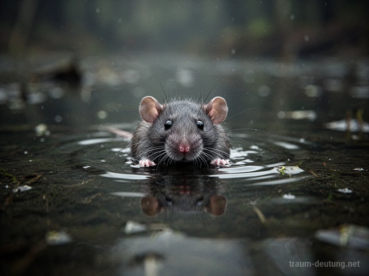 Eine Ratte schwimmt in dunklem Wasser, nur ihr Kopf ist sichtbar.