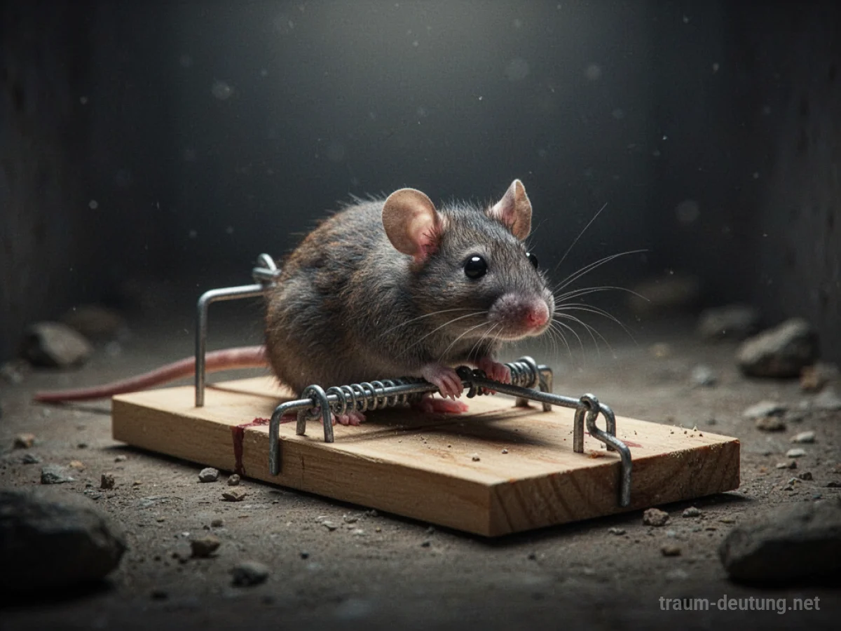 Ratte in einer symbolischen Falle, die Enge und Ausweglosigkeit im Traum darstellt.
