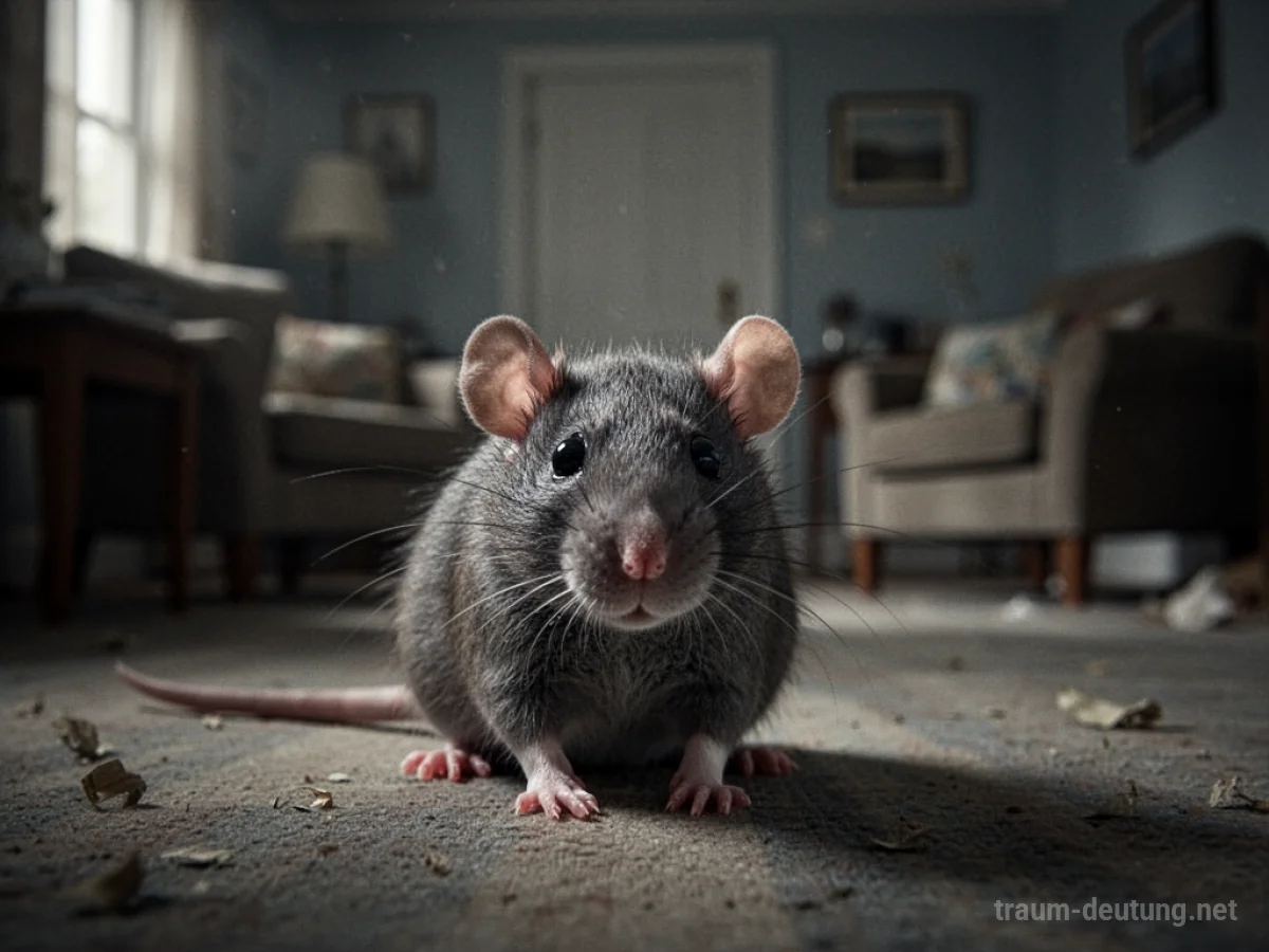 Eine Ratte in einer dunklen Wohnung, die aus dem Schatten lugt.