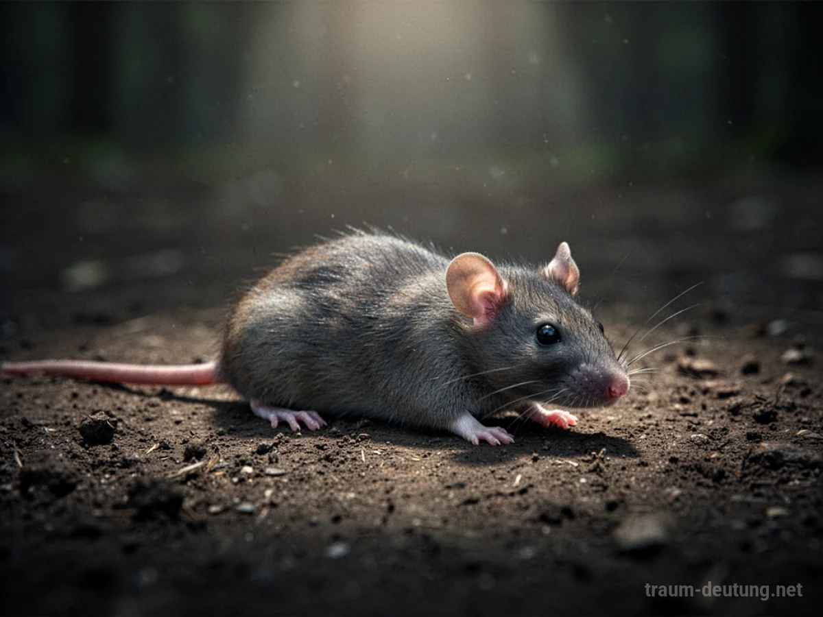 Eine einzelne Ratte liegt reglos auf dunklem Grund, sanft beleuchtet.
