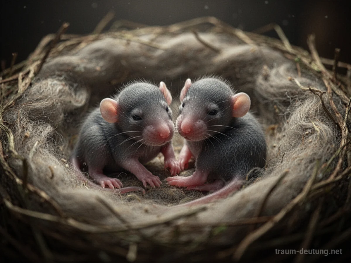Winzige Rattenbabys in einem weichen Nest, die neue Anfänge symbolisieren.
