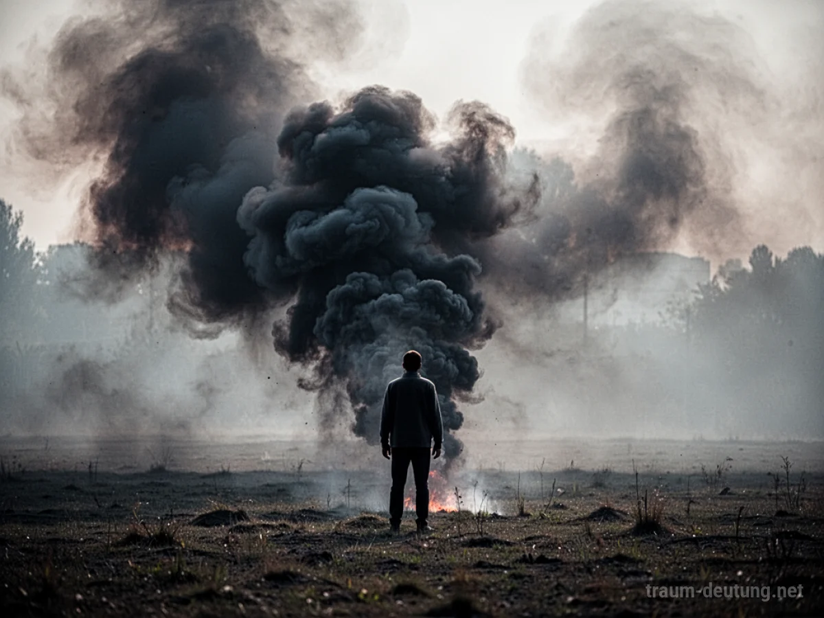 Dichter Rauch nähert sich einer einzelnen Silhouette in einem Feld.