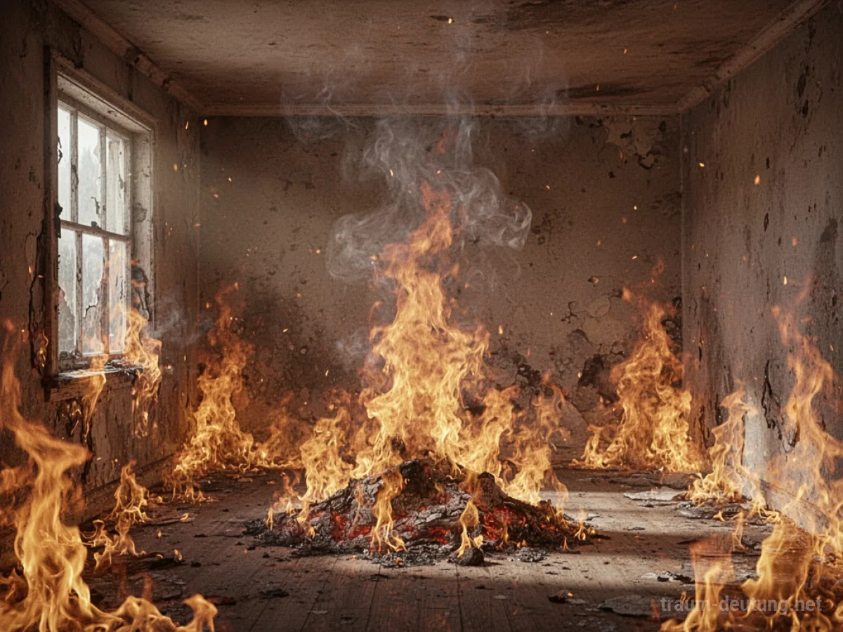 Ein brennender Raum mit stilisiertem Feuer