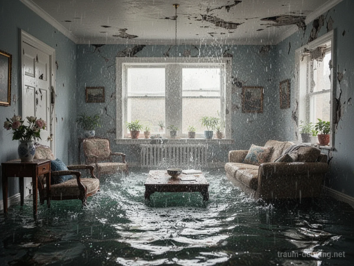 Ein Raum, der sich langsam mit Regenwasser füllt, während die Wände verschwinden.