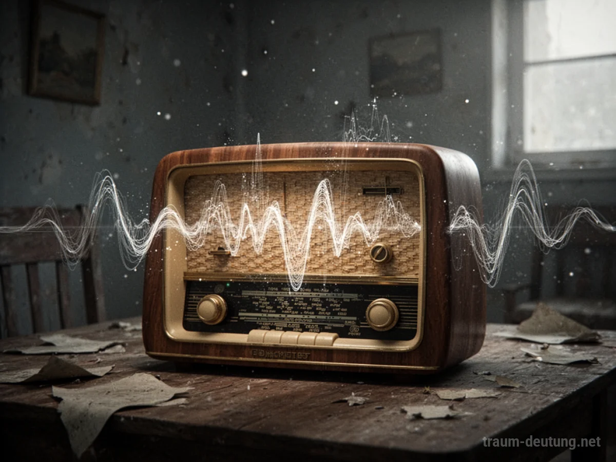 Ein altes Radio sendet Rauschen in einem dunklen Raum