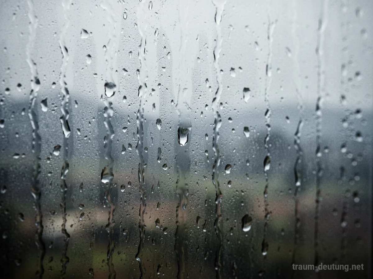 Regen tropft an einem Fenster herunter, die Sicht nach draußen ist verschwommen.