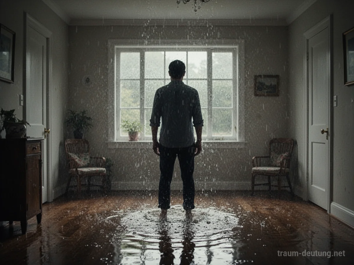 Regen fällt in einem Haus und sammelt sich auf dem Boden.