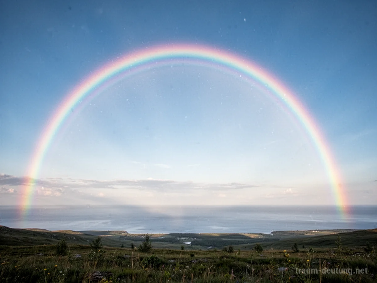 Ein farbenprächtiger Regenbogen spannt sich über den Horizont.
